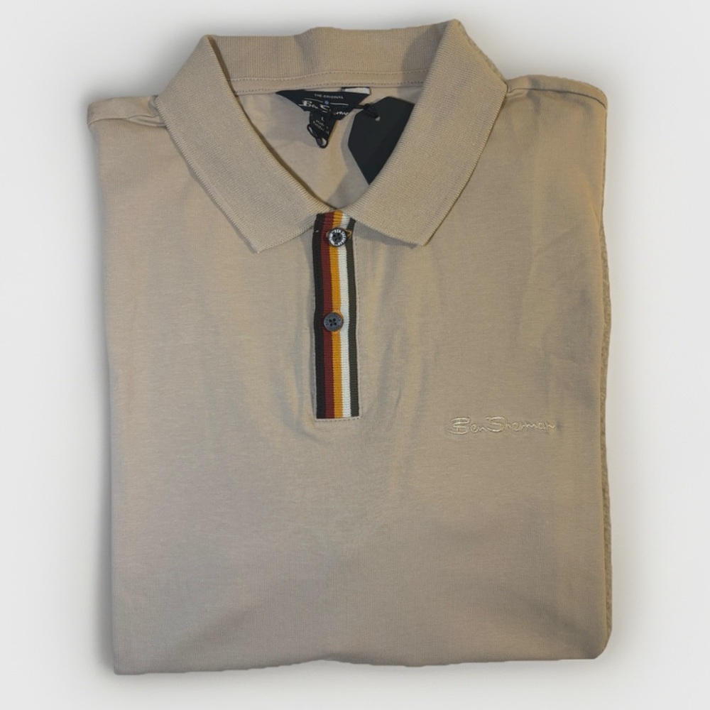 Ben Sherman Men’s Beige Polo Shirt Size L Multicolor Stripes Accents NWT - Picture 3 of 10